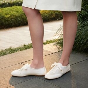 VIVAIA Satin Ribbon Lace Up Sneakers Light Gold Shoes Comfortable Flats size‎ 10